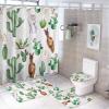 Watercolor Lovely Alpaca 4 Pcs Waterproof Shower Curtain Set,Rustic Western Farmhouse Tropical Desert Succulent Cactus with Waterproof Toilet Cover Shower Mat Rugs view 1