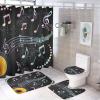 Fantasy Music Note Theme 4 Pieces Shower Curtain Set,Abstract Modern Rainbow Colorful Symbol Design Non-Slip Rugs Toilet Lid Cover Bath Mat and Bathroom Curtain view 1