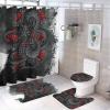 The Ancient Dragon of The East 4 Pcs Waterproof Shower Curtain Set,The Mysterious Black Dragon Asian Abstract Art Style with Waterproof Toilet Cover Shower Mat Rugs view 1