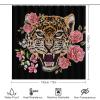 Abstract Red Rose Cheetah 4 Pcs Waterproof Shower Curtain Set,Summer Tropical Jungle Wildlife Leopard Print with Waterproof Toilet Cover Shower Mat Rugs view 2