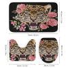 Abstract Red Rose Cheetah 4 Pcs Waterproof Shower Curtain Set,Summer Tropical Jungle Wildlife Leopard Print with Waterproof Toilet Cover Shower Mat Rugs view 3
