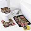 Abstract Red Rose Cheetah 4 Pcs Waterproof Shower Curtain Set,Summer Tropical Jungle Wildlife Leopard Print with Waterproof Toilet Cover Shower Mat Rugs view 4