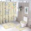 Cute Baby Elephant- 4 Pcs Waterproof Shower Curtain Set,Funny Cartoon Forest Wildlife Elephant Balloon Butterfly Designs with Waterproof Toilet Cover Shower Mat Rugs view 1