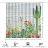 Watercolor Western Cactus 4 Pieces Shower Curtain Set,Spiny Cactus Flower Rustic Wooden Barn Door Non-Slip Rugs Toilet Lid Cover Bath Mat and Bathroom Curtain view 2