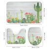 Watercolor Western Cactus 4 Pieces Shower Curtain Set,Spiny Cactus Flower Rustic Wooden Barn Door Non-Slip Rugs Toilet Lid Cover Bath Mat and Bathroom Curtain view 3