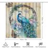 Retro Watercolor Peacock 4 Pieces Shower Curtain Set,Rustic Colorful Animal Peacock Crown Design Non-Slip Rugs Toilet Lid Cover Bath Mat and Bathroom Curtain view 2