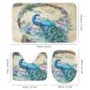 Retro Watercolor Peacock 4 Pieces Shower Curtain Set,Rustic Colorful Animal Peacock Crown Design Non-Slip Rugs Toilet Lid Cover Bath Mat and Bathroom Curtain view 3