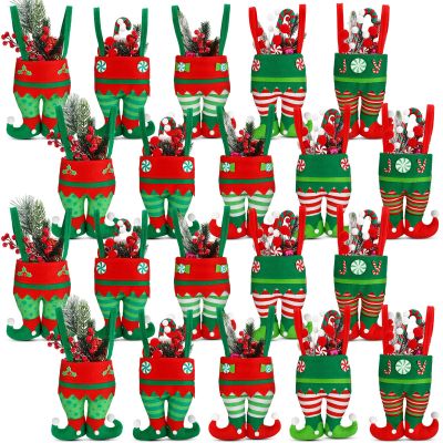 Abbylike 20 Pcs Christmas Candy Bags Bulk Santa Pants Boots Treat Bags with Handle Felt Stocking Xmas Goodies Bag Lovely Party Favor Decorations for Children Holiday Teachers Decorations