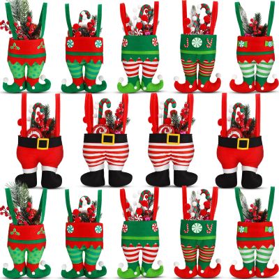 Abbylike Christmas Candy Bags Bulk Santa Pants Elf Boots Treat Bags with Handle Felt Stocking Xmas Goodies Bag Lovely Party Favor Decorations for Children Holiday Teachers Decorations(14 Pcs)