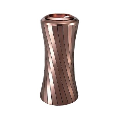 VALCLA Trash Can Outdoor Trash Can Stainless Steel Trash Can Hotel Lobby Commercial Decoration Round Trash Can with Ashtray for Indoor Outdoor or Commercial Use (Color : Gold, Size : 12.6 * 26.8in)