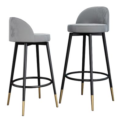 Guyifuny Velvet Barstools Set of 2 Swivel Bar Stool Chairs Counter Stools with Back and Footrest for Home Kitchen Island/Bar/Cafe