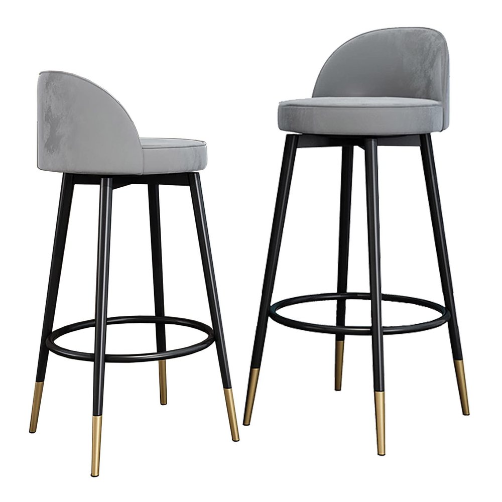 Guyifuny Velvet Barstools Set of 2 Swivel Bar Stool Chairs Counter Stools with Back and Footrest for Home Kitchen Island/Bar/Cafe