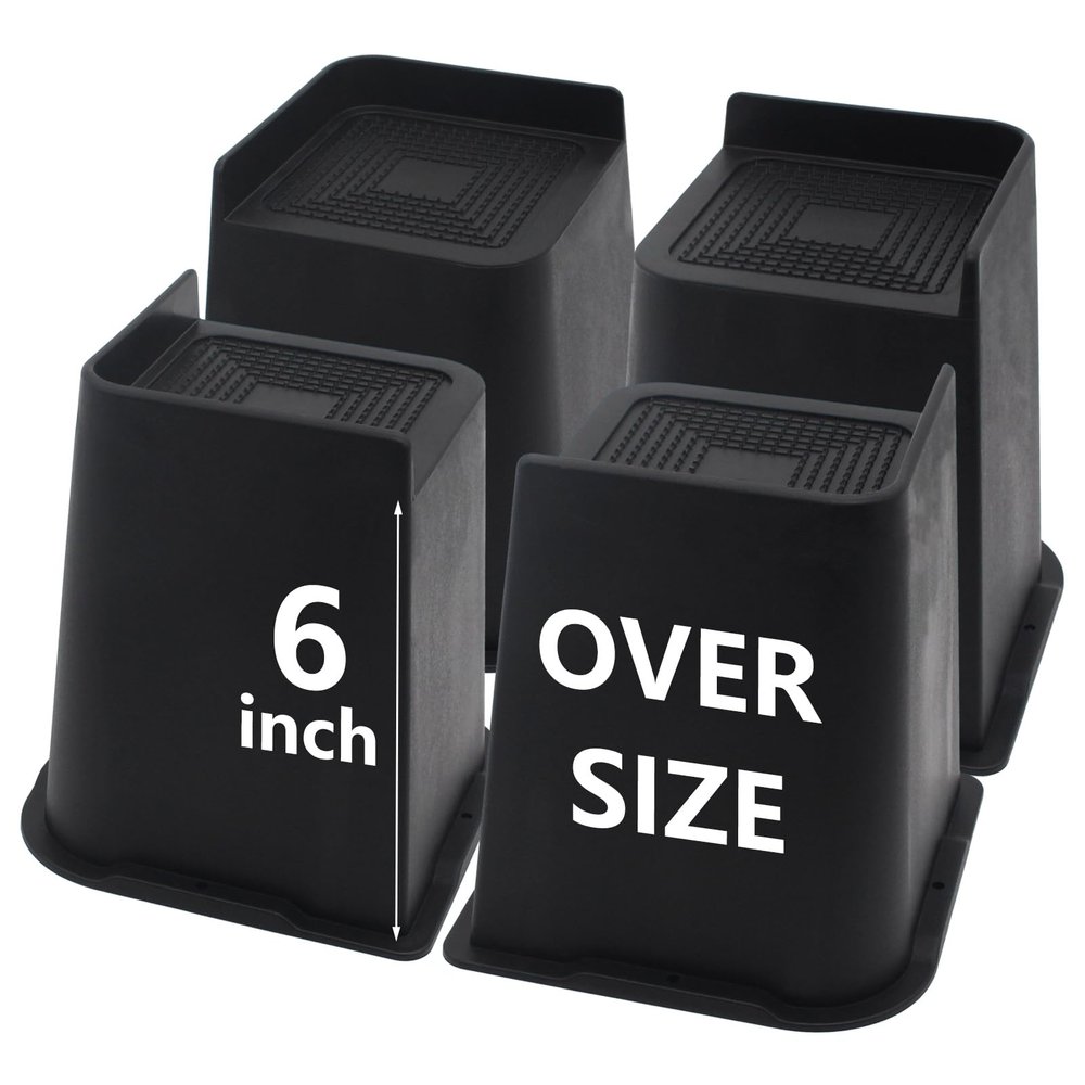 HANIHUA 4 Pack Oversized Bed Risers 6 inch Heavy Duty, Furniture Risers, Black Bed Lifts Risers for Table, Sofa, Chair, Couch, Desk, Bed Frame Risers Supports Up to 6,500 Lbs