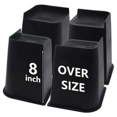 HANIHUA Bed Risers 8 inch Heavy Duty, 4 Pack Oversized Furniture Risers, Black Bed Lifts Risers for Table, Sofa, Chair, Couch, Desk, Bed Frame Risers Supports Up to 6,500 Lbs