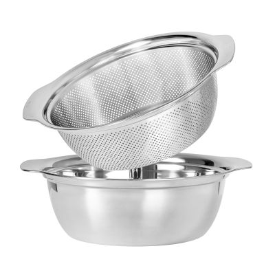 304 Stainless Steel Microporous Colander with Handle, Rice Washers Microporous Strainer Set For washing vegetables, fruits and rice, and draining cooked pasta.
