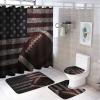 Boys Soccer American Football 4 Pcs Waterproof Shower Curtain Set,Vintage Wood Board Sports Games Football American Flag with Waterproof Toilet Cover Shower Mat Rugs view 1