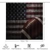 Boys Soccer American Football 4 Pcs Waterproof Shower Curtain Set,Vintage Wood Board Sports Games Football American Flag with Waterproof Toilet Cover Shower Mat Rugs view 2