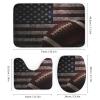 Boys Soccer American Football 4 Pcs Waterproof Shower Curtain Set,Vintage Wood Board Sports Games Football American Flag with Waterproof Toilet Cover Shower Mat Rugs view 3