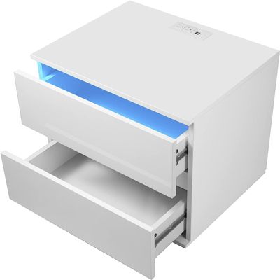BKEKM Nightstands Bedside Tablewireless Charging Nightstand Remote Control Led Light-Dark End Table USB Charging 2 Drawers Bedside Cabinet Well Made