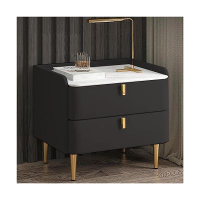 BKEKM Nightstands Bedside Table Solid Wood Rectangle End Table Faux Marble Top Nightstand with 2 Drawer Bedside Dresse Home Bedside Cabinet Well Made