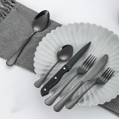Black Silverware Set with Steak Knives 36 Piece Flatware Cutlery Set Service for 6,18/10 Stainless Steel Heavy Duty Thick Handle Mirror Polished Dishwasher Safe Utensil Sets for Home Kitchen Wedding