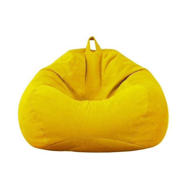 Koolouispoper Large Small Lazy Sofa Cover Chairs Without Filler Linen Cloth Lounger Seat Bean Bag Pouf Puff Couch Tatami Living Room Bedroom (80x90cm, Yellow)