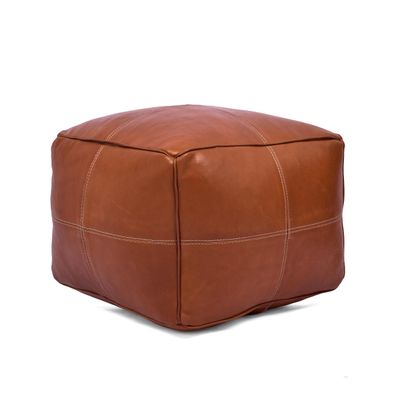 Marrakesh Gallery Square Leather Ottoman Cover  Moroccan Pouf Cover for Living Room & Bedroom, Handmade Leather Pouf Ottoman Slipcover, Coffee Table Footstool unstuffed