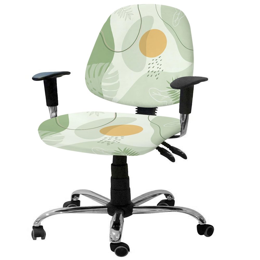ALAGEO Office Chair Cover Geometric Plant Green Computer Chair Cover Modern Art Protective & Stretchable Universal Rotating Chair Slipcovers 2 Piece for Desk Chair Cover