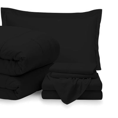 7 Piece Bed-in-A-Bag Comforter & Sheet Set 100% Egyptian Cotton Olympic Queen Size, Black - 1Comforter, 1Flat Sheet,1Fitted Sheet, 2Pillowcase & 2Pillowsham 21'' Deep Pocket,