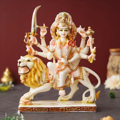 Large 12" Durga Maa Sitting On Lion Murti Hindu Goddess Sherawali Mata Idol Mata Rani Statue Figurine Adi Shakti Sculpture for Navratra Pooja, Home Diwali Decoration Items And Gifting Purpose