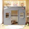 SECOLI Sturdy Wood Full Size Bed Frame Full Size House Loft Bed with Ladder-Gray view 4