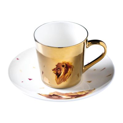 200ml/7oz Multi reflection coffee mirror cup reflects personalized creativity and minimalist floral tea cup for office home-Lion Gold-201-300ml
