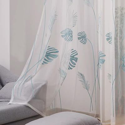 AZIMUZIXI Embroidery Sheer Curtains 102 Inches Long 2 Panels for Bedroom Living Room,Tropical Embroidered Leaf Pattern Privacy Rod Pocket Voile Window Curtains & Drapes,75''W x 102''L
