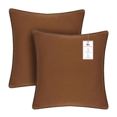 A1HC Set of 2 Luxurious Fine Soft Velvet Throw Pillow Covers Only, for Sofas, Beds, Vibrant Colors and Hidden Zipper. Enhance Your Living Space with Decorative Couch Pillow 22"x22", Burnt Caramel