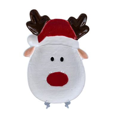 200ml/6.67oz Christmas Ceramic Mug Creative Cute Cartoon Snowman Santa Claus Cup for office home restaurant cafe teahouse-Deer Candy Plate-201-300ml