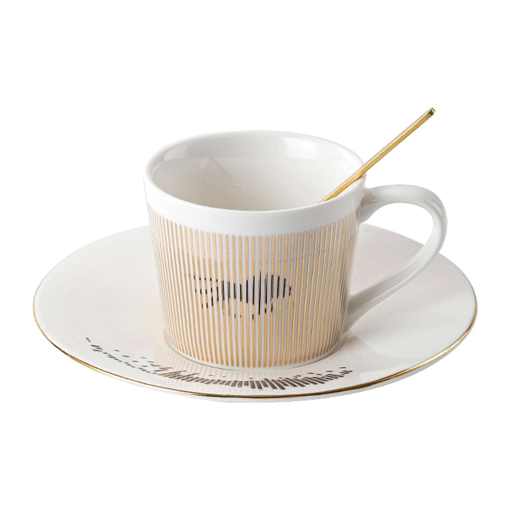 200ml/7oz Dynamic Reflection Mirror Cup Creative Ceramic Afternoon Tea, Coffee Cup and Dish for office home restaurant cafe-Lion Gold-201-300ml