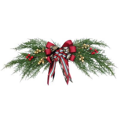 Christmas Swag, Christmas Wreath, Christmas Door Lintel Decoration Floral Swag with Berries and Bow, Winter Pine Needles Decoration Swag, Christmas Wreath for Front Door Wall Decoration(Style A)