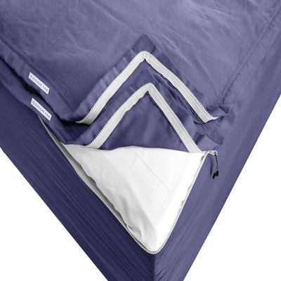CottonFab Zipper Fitted Sheets - Includes 1 Fitted Sheet Base & 2 Zip-On Sheets - Upto 16 in. Deep Pockets Full Size Zipper Sheets - Easy Use, Soft Sateen 600 TC Cotton Fitted Sheets - Medium Blue