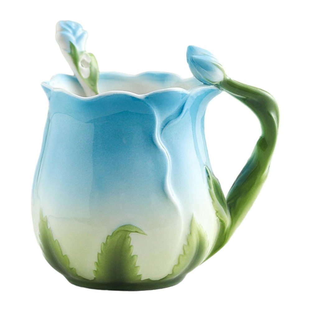 320ml/10oz Enamel porcelain underglaze color creative ceramic rose mug hanging ear coffee cup for office home-sky blue