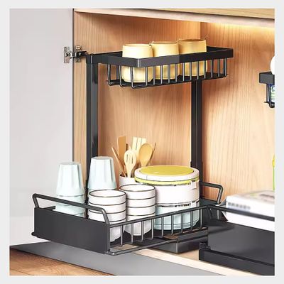 LONONE Under Sink Drawer Organizer Kitchen Cabinet Organizers and Storage Pull Out Drawers Sliding Cabinet Organizer Pull Out Shelves Under Kitchen Sink,Black