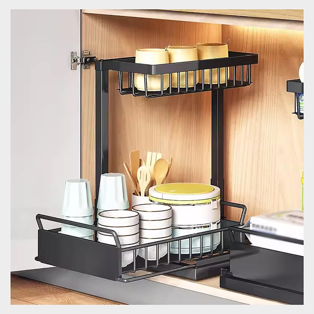 LONONE Under Sink Drawer Organizer Kitchen Cabinet Organizers and Storage Pull Out Drawers Sliding Cabinet Organizer Pull Out Shelves Under Kitchen Sink,Black