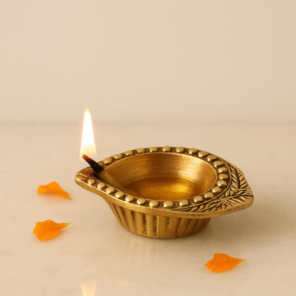 Indian-Shelf 3 Pieces Brass Diya Oil Lamps for Daily Puja for Home Office & Temples Articles Festive Diwali Gifts Other Religious Rituals Decoration