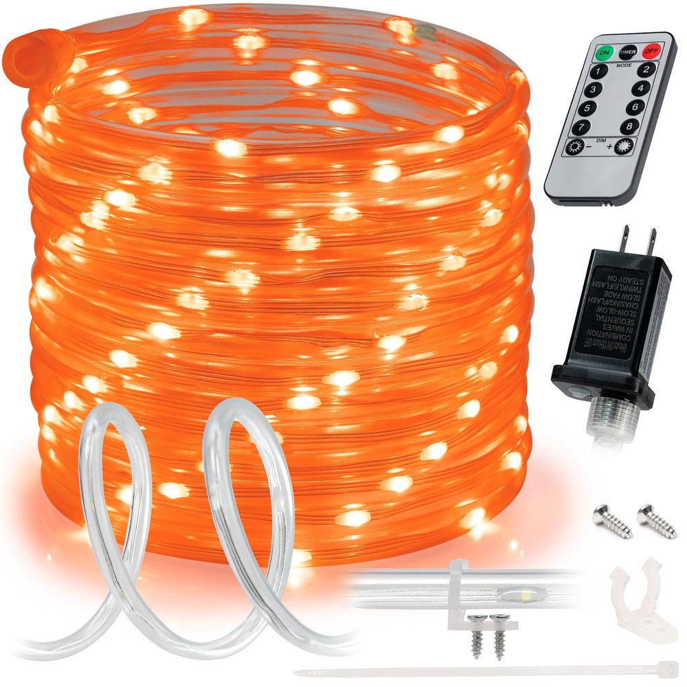 WYZworks 100ft Orange LED Rope Light - 8 Modes, Waterproof Outdoor Accent Lighting with Remote, Flexible Clear Tube, ETL Certified, Garden, Patio, Backyard, Holiday Christmas, Palm Tree, Ambient Decor