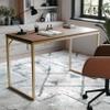 Martha Stewart Noah Home Office Parsons Desk in Walnut Wood Grain with Polished Brass Metal Frame view 1