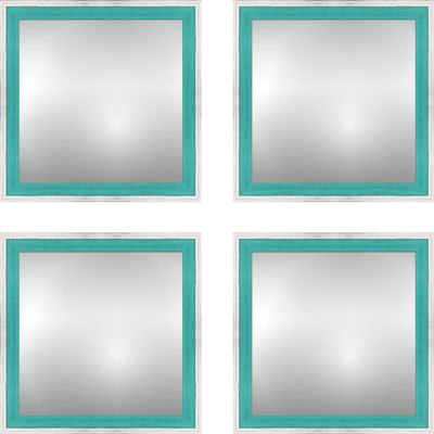 Craig Frames White and Teal Square Wall Mirror for Bathroom, Living Room, Vanity, Horizontal or Vertical Wall Hanging, 16x16 Inch, Set of 4