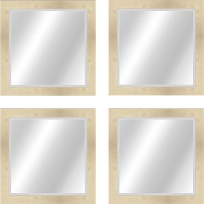 Craig Frames Square Wall Mirror for Bathroom, Living Room, Vanity, Horizontal or Vertical Wall Hanging, Whitewash and Silver, Set of 4