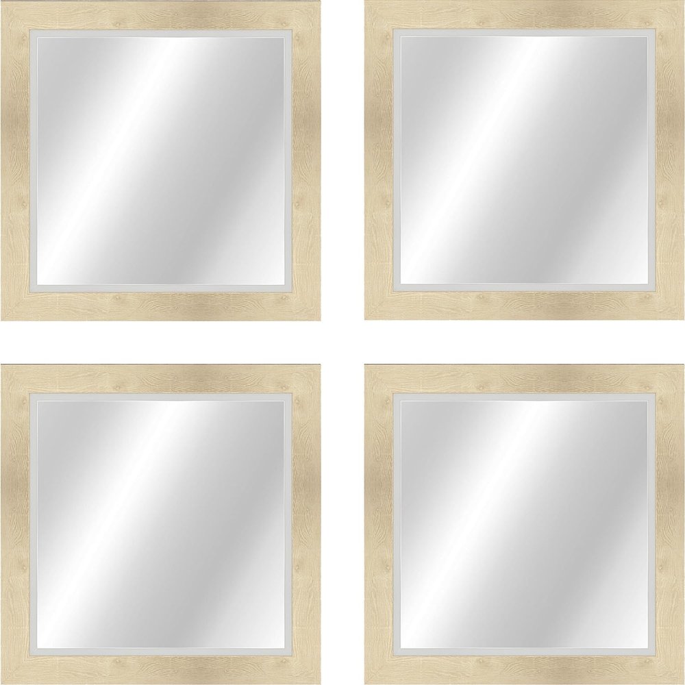 Craig Frames Square Wall Mirror for Bathroom, Living Room, Vanity, Horizontal or Vertical Wall Hanging, Whitewash and Silver, Set of 4