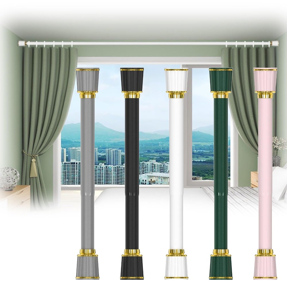 QHDPKU Black Shower Curtain Rod No Drill, 15-195 Inch Spring Tension Clothes Rod Adjustable Never Rust,Heavy Duty Room Divider Rod Great,for Space Partition (Color : Green, Size : 15-21inchs)