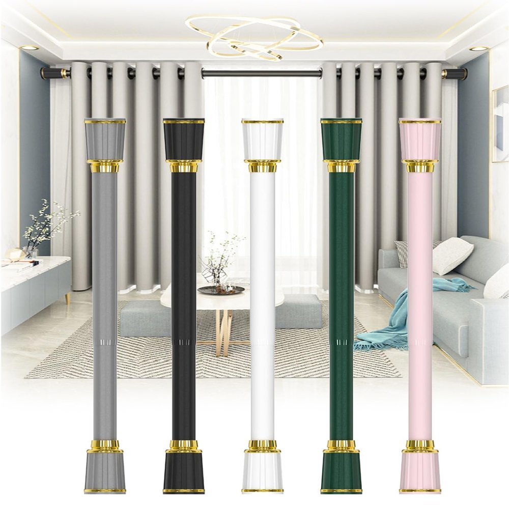 QHDPKU Non-Fall Down Tension Curtain Rod Spring Tension Rod Short Curtian Rods No Drilling Expandable Spring Loaded Curtain Tension Rod Adjustable 15 to 195 inch (Color : Green, Size : 65-95inchs)