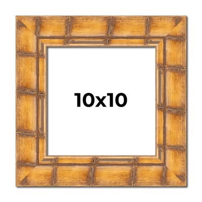 10x10 Frame Bamboo Natural Wood Beige Solid Wood Picture Frame | 2.875 Inch Moulding Width | Picture Frame Complete with UV Acrylic Plexiglass, Foam Board Backing & Hanging Hardware